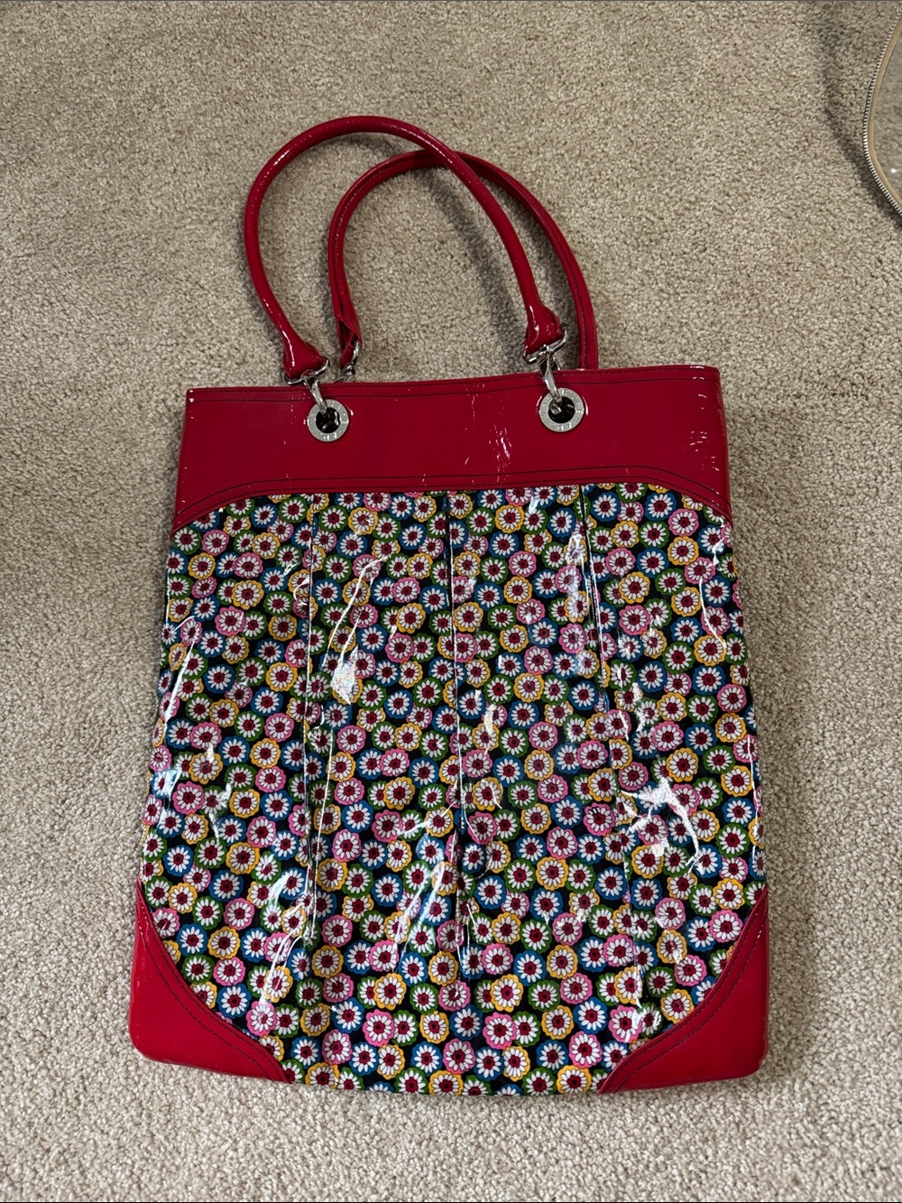 Vera Bradley Vintage Red Patented Floral Tote